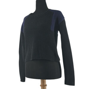 & Other Stories Tight Knit Pullover Sweater in Black & Blue Long Sleeve Size S